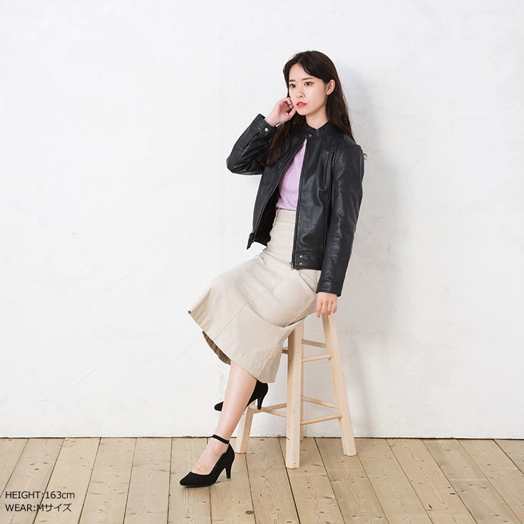 LIUGOO ZERO WASTE 本革 シングルライダースジャケット レディース