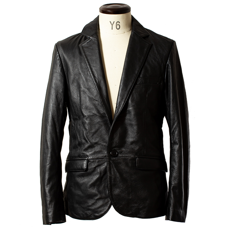 LIUGOO ZERO WASTE 本革 1ボタン テーラードジャケット メンズ