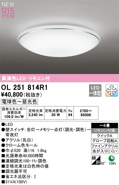 ODELIC オーデリック LED シーリングライト OL251814R1 | 商品紹介