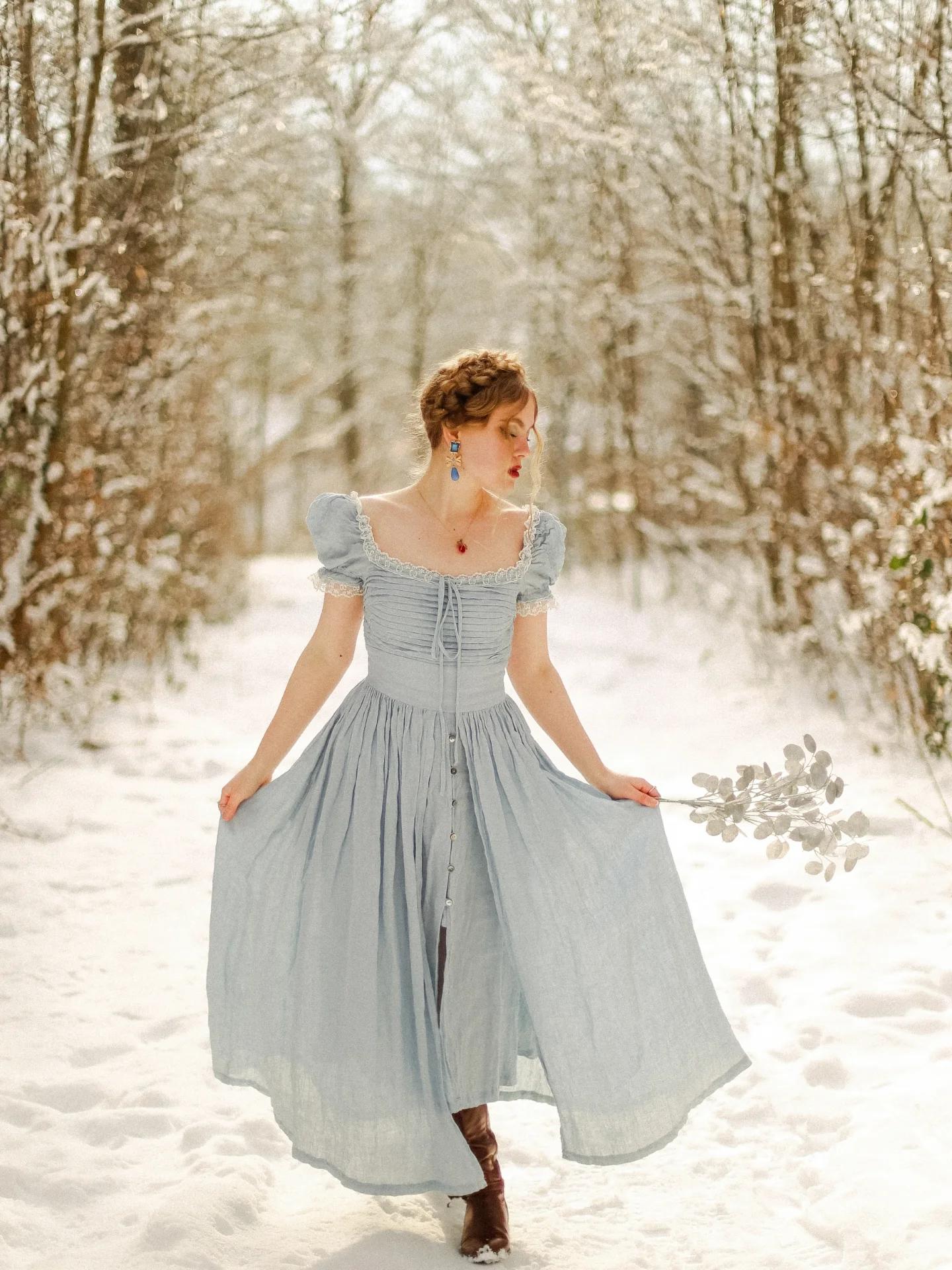 Monet Haze 26 | Fairy layered Linen Dress with pintucks – Linennaive