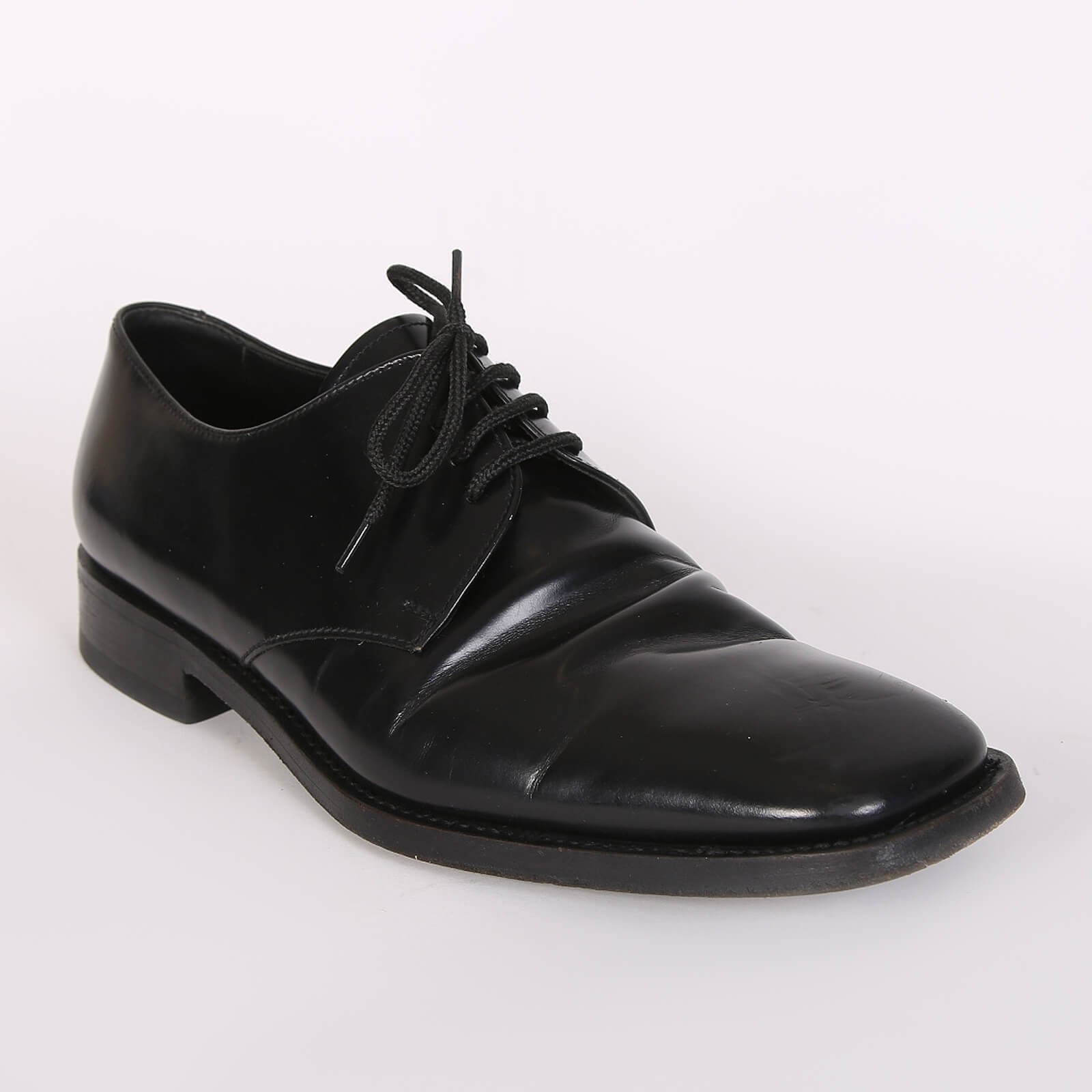 Prada - Leather Lace Up Square Toe Men Derby Boots Black 7,5 | www