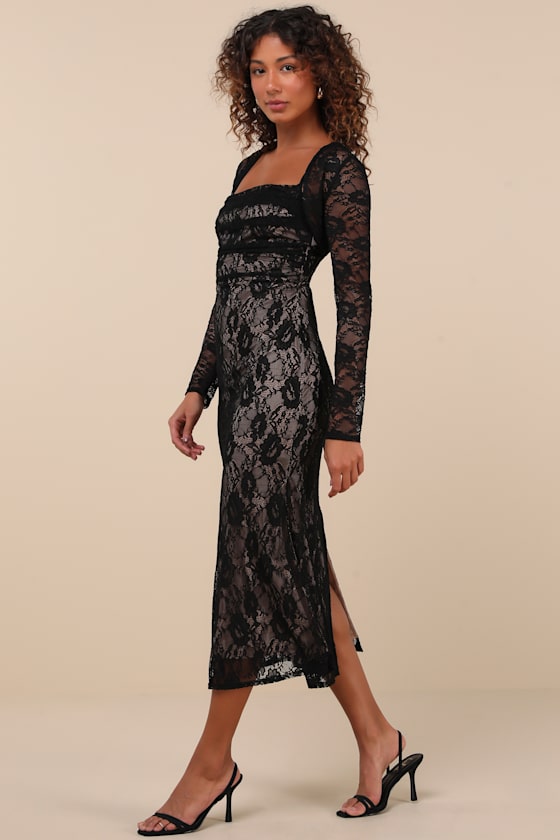 Black Lace Dress - Shrug & Lace Dress Set - Lace Midi Dress Set