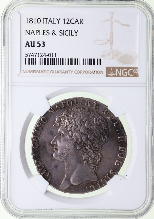 イタリア・ナポリ 1810年 ジョアッキーノ1世 12カルリーニ銀貨 NGC
