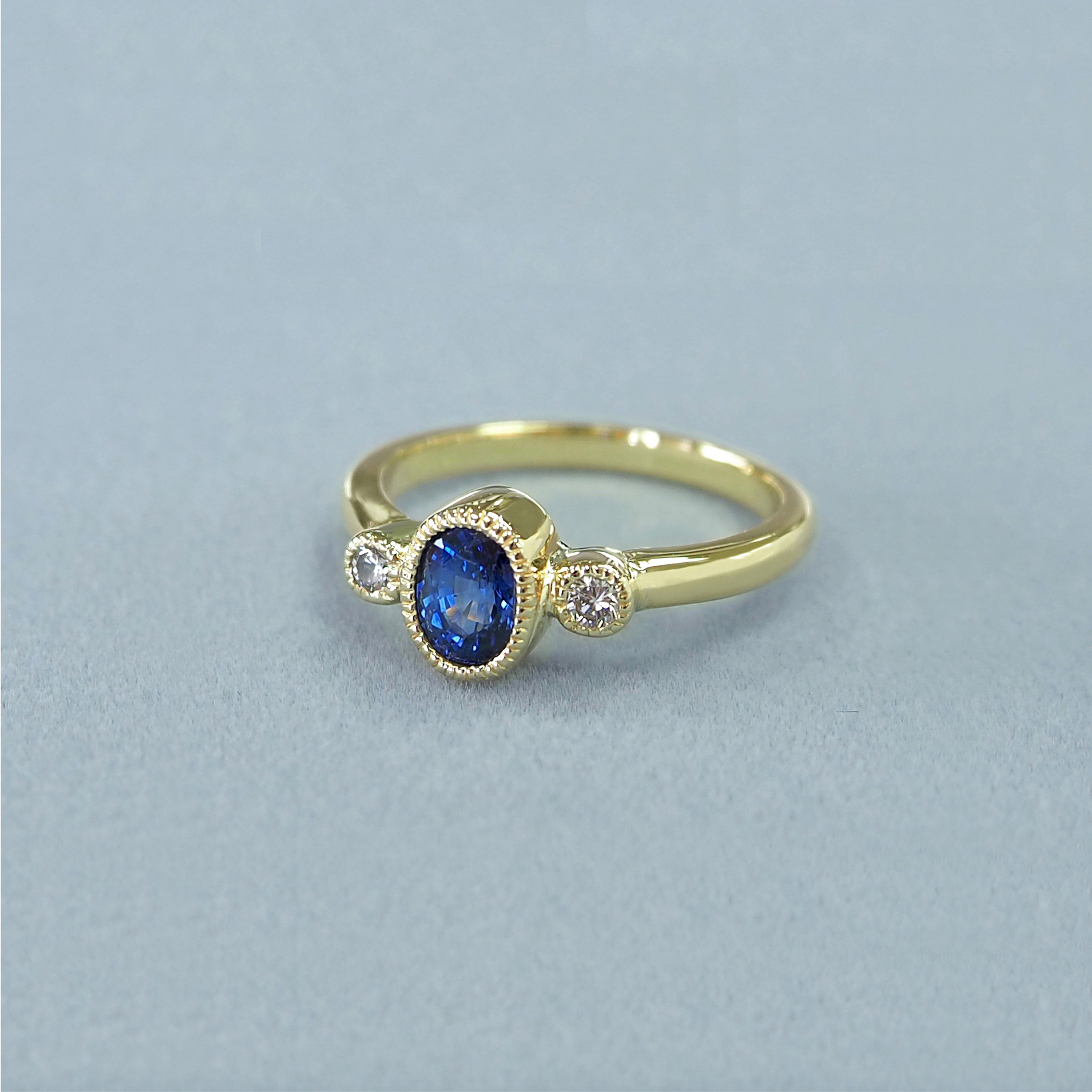 サファイアリング K18 0.38ctミル打ち 手作り 静岡県三島市 ジュエリー