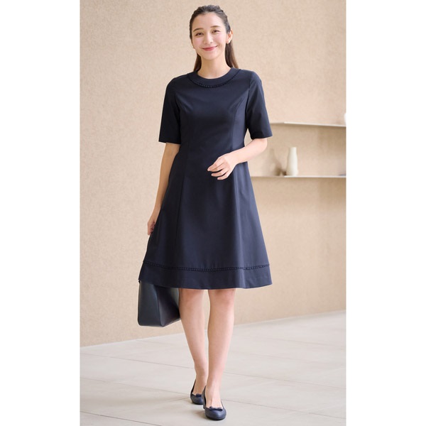 レース付き五分袖セミフレアワンピース｜キタムラオンラインショップ