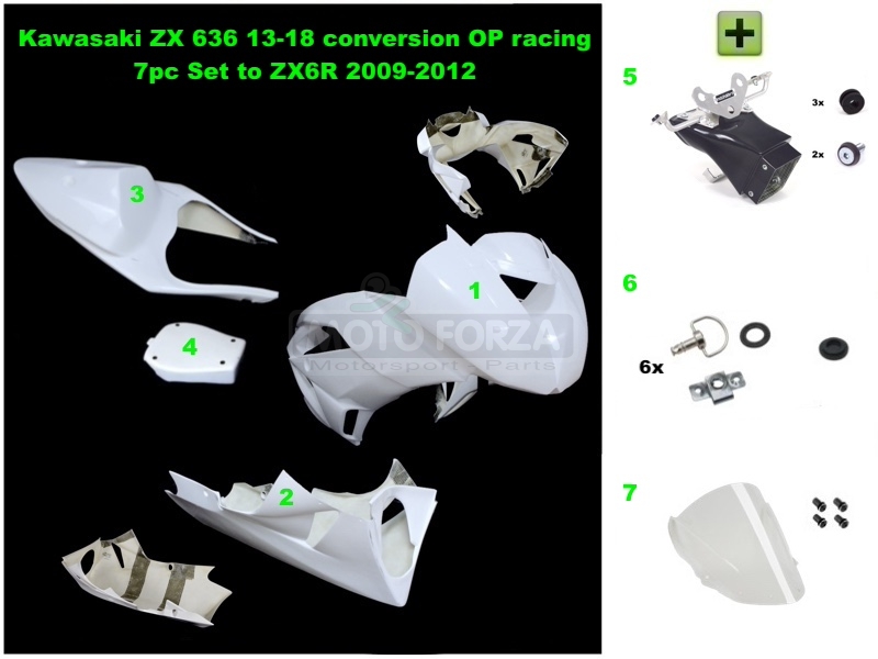 Complete set 7-pieces racing OP - CONVERSION SET ZX6R 2012 | Motoforza