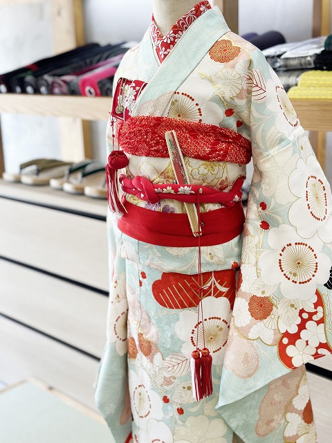 七五三 正絹四つ身着物 絞り 刺繍 長襦袢セット 7歳用 七五三着物