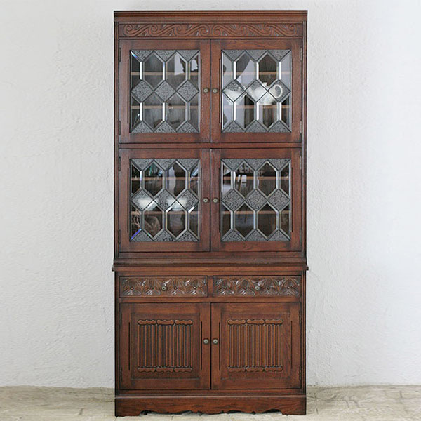 英国アンティークリプロダクト オーク 4ドアカップボード 【開梱設置