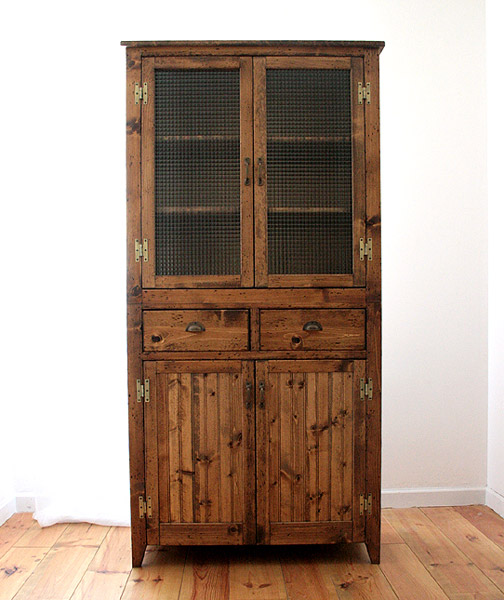 国産オーダー家具 ラスティックパイン グラスキャビネット(チェッカー