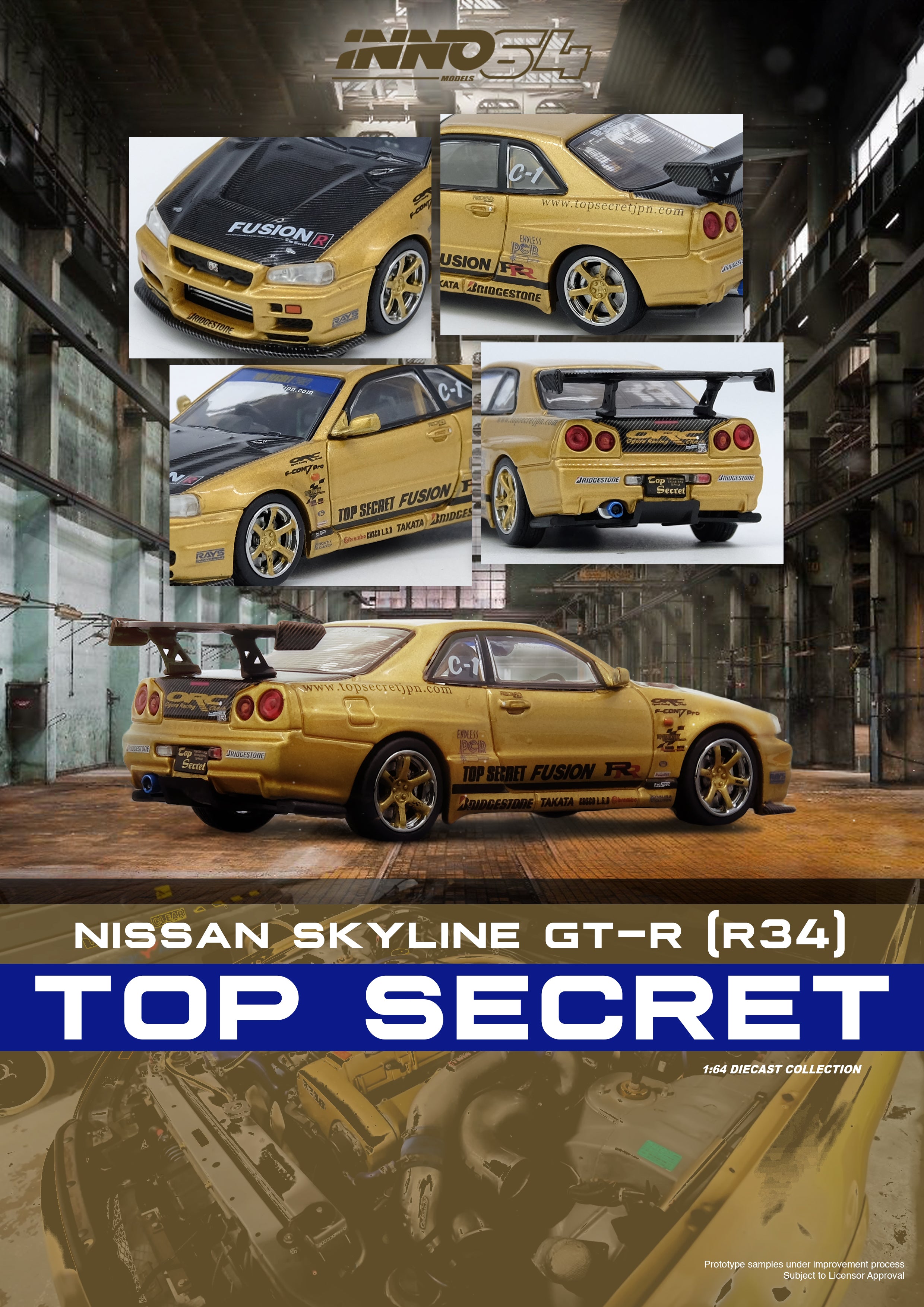 INNO64 1:64 Nissan Skyline GT-R (R34) TOP SECRET in Gold – Model