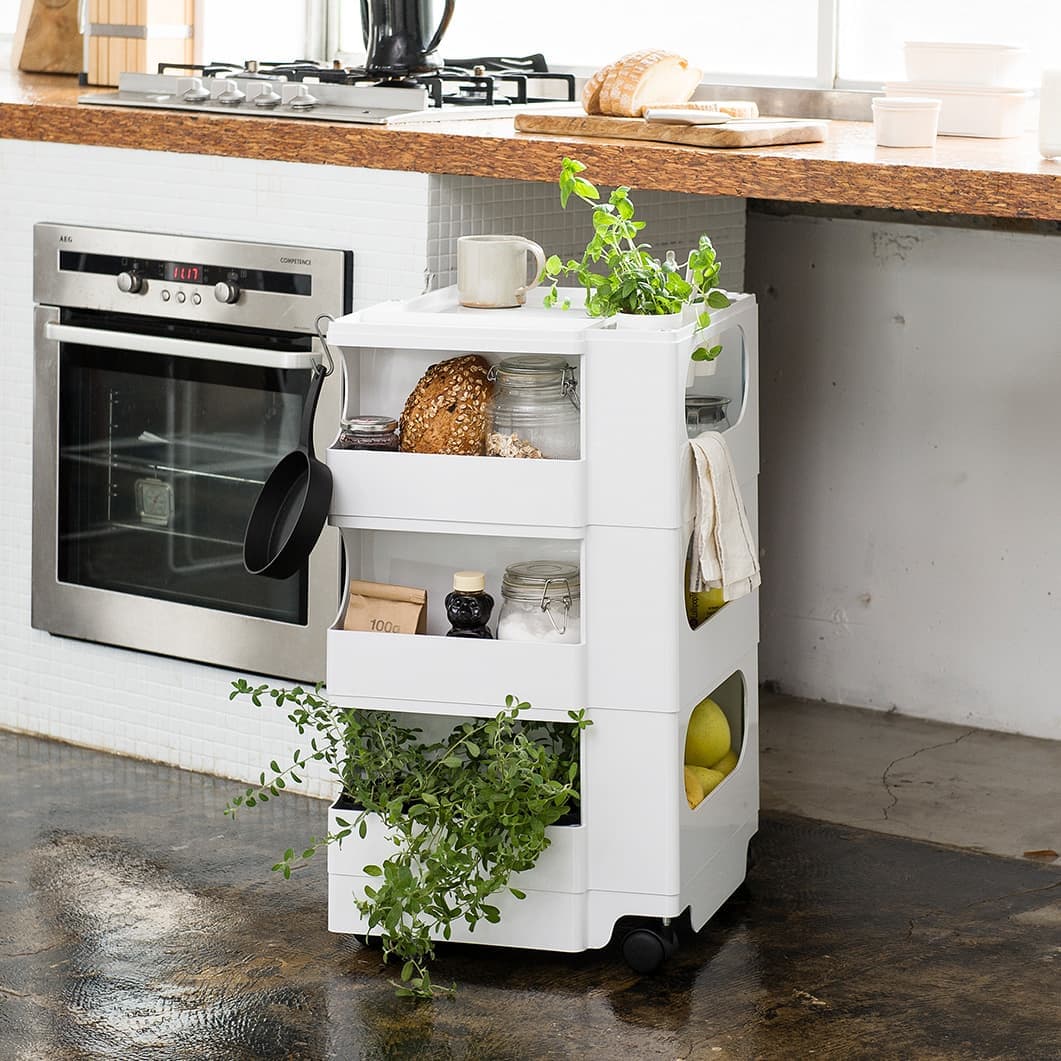 ボビーワゴン 3段5トレイ ホワイト(ホワイト)：ホーム