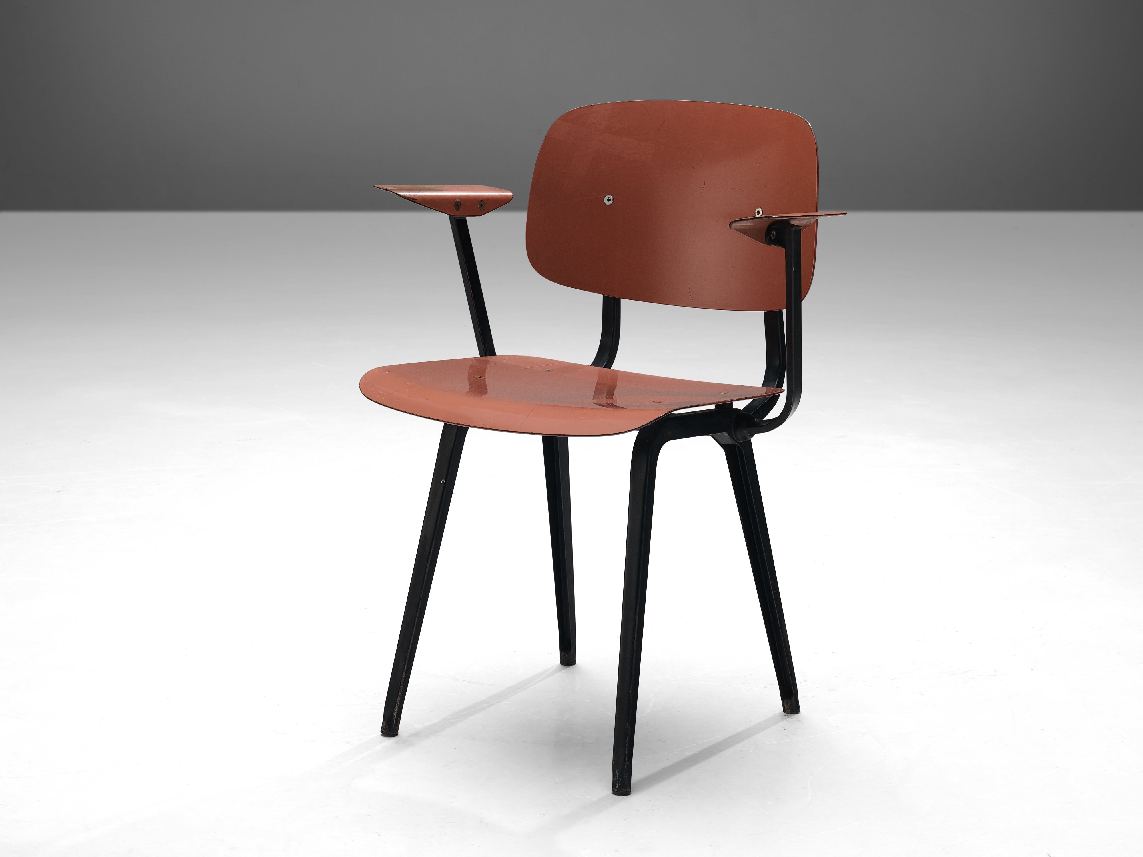 Friso Kramer 'Revolt' Chair in Matte Red Lacquered Ciranol and Metal