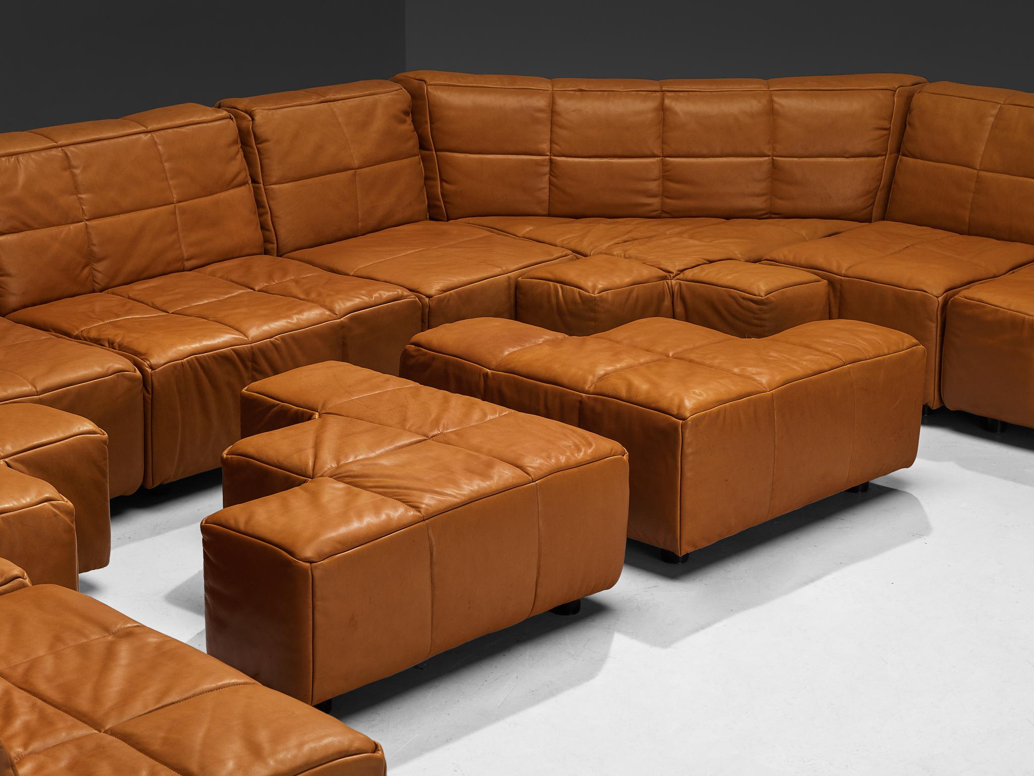 Hans Hopfer for Wiener Werkstätte Castell Sectional Sofa in Cognac Lea