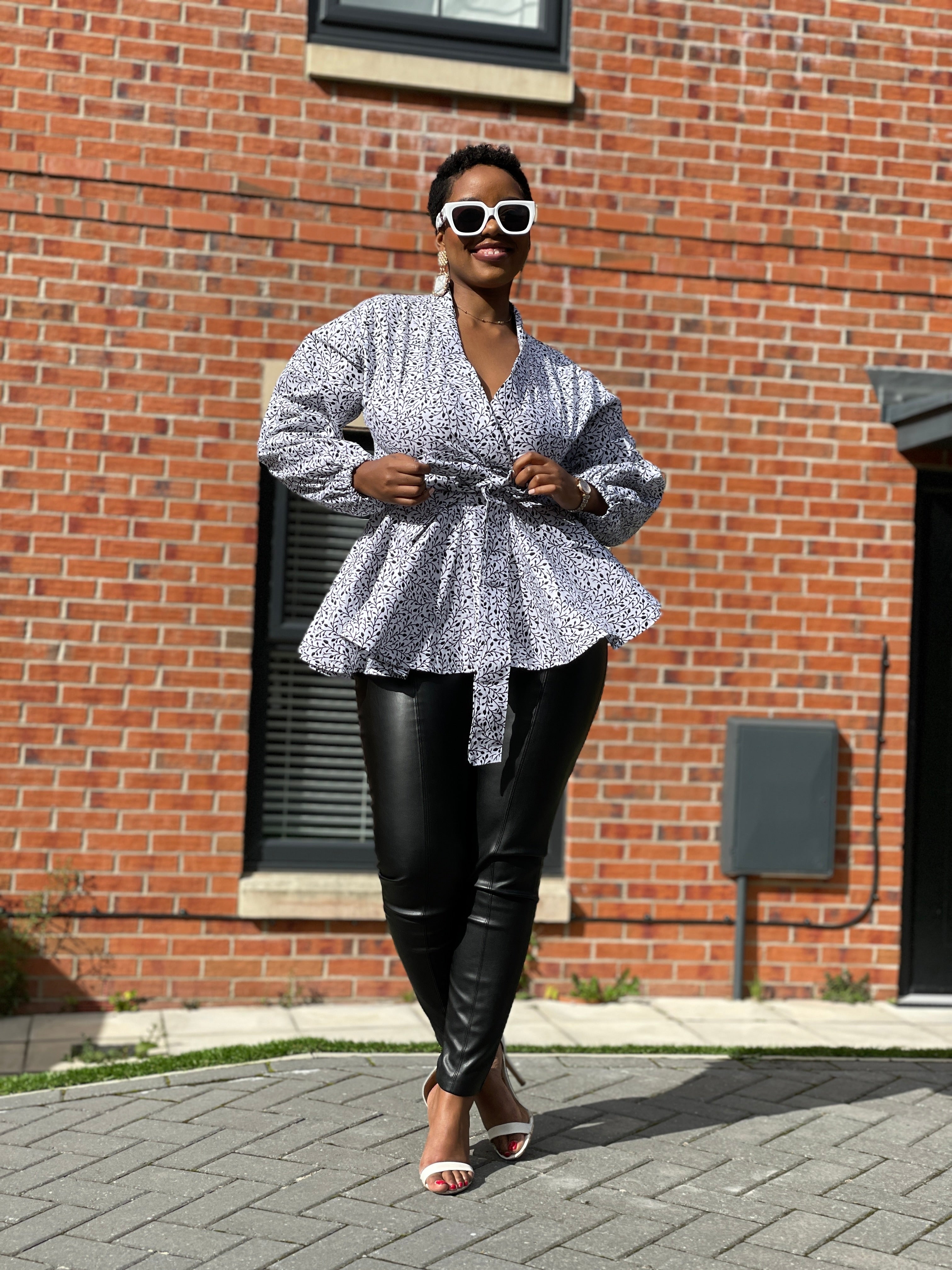 Cora Ankara Peplum Top | White and Black African Print – M.A.