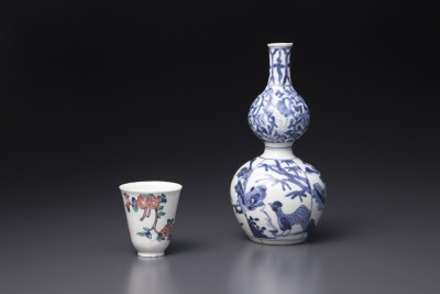 古九谷染付芙蓉手山水鳥文瓢徳利（右） | 商品詳細 東洋古陶磁の前坂晴天堂