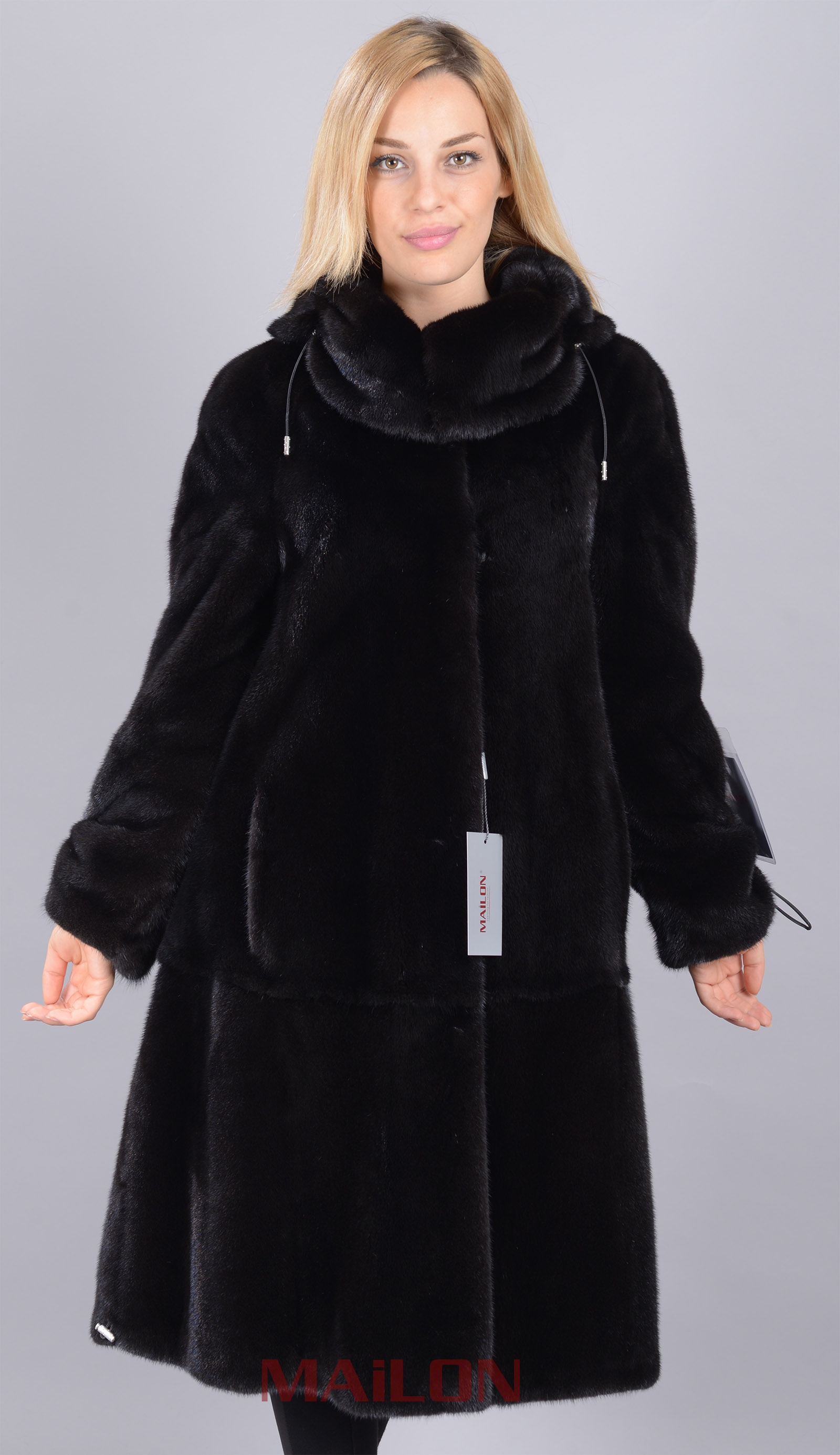 New Black SAGA mink fur coat - skin on skin