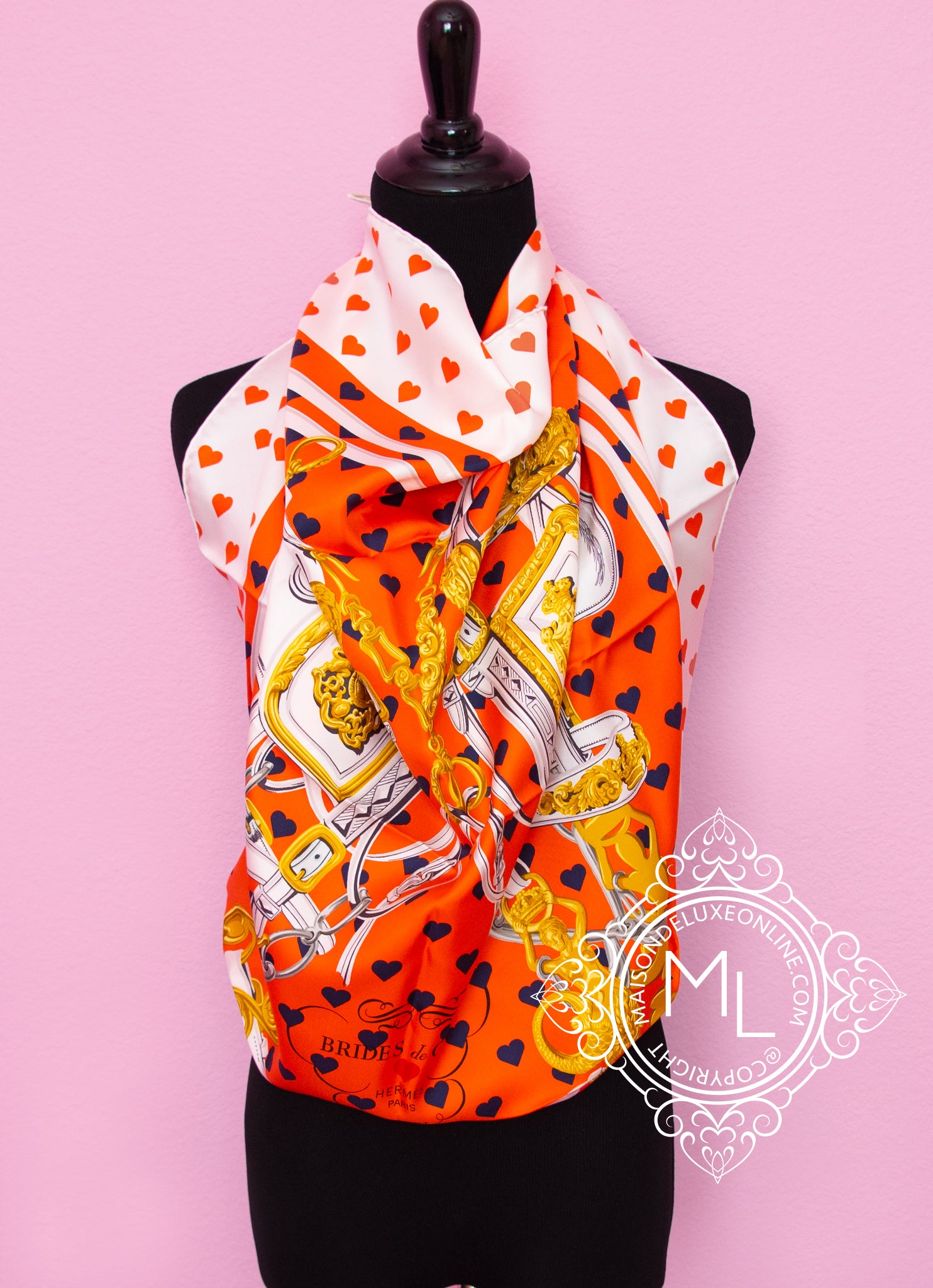 Hermes Orange Twill Silk 90 cm 36 Brides De Gala Love Scarf Shawl