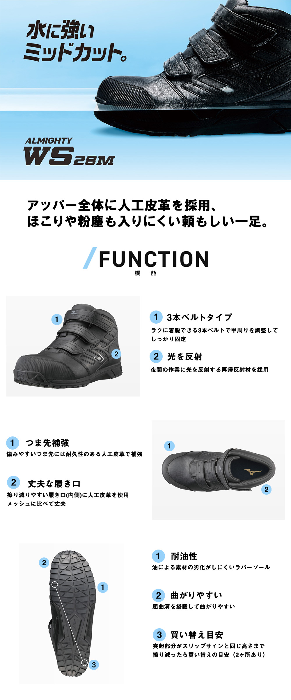 安全靴 ハイカット ミズノ MIZUNO ALMIGHTY WS 28M オールマイティ