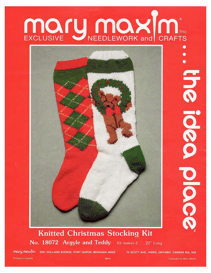 Knitted Christmas Stockings Argyle & Teddy Pattern – Mary Maxim