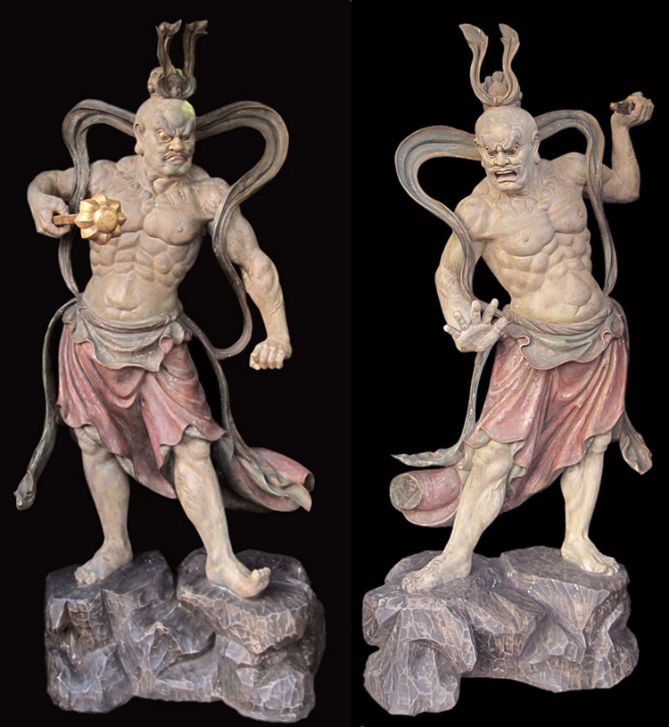 木彫 金剛力士（仁王）像 古色仕上げ（阿吽1対 玉眼入り）