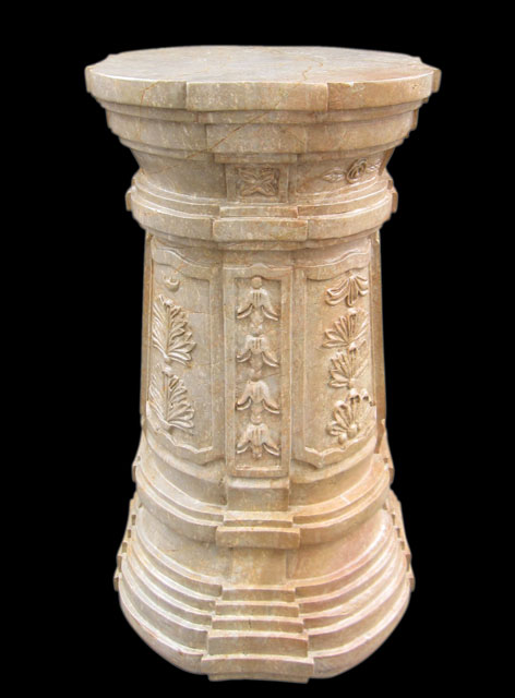 天然大理石 ポール 花と貝彫刻 台座 コラム 飾り台