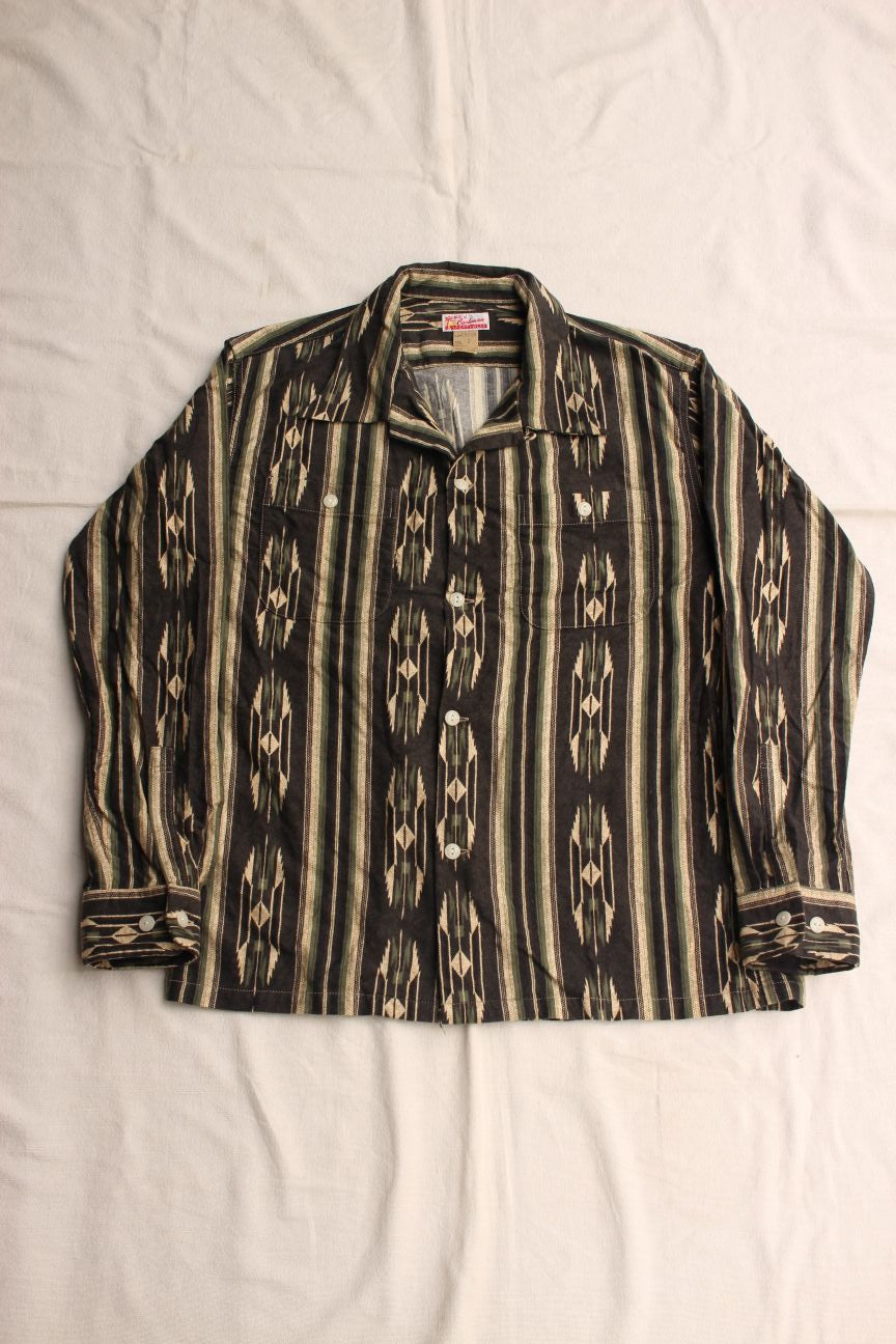 Cushman / NATIVE PRINT NEL OPEN COLLAR SHIRT (25708,GRAY/LIGHT