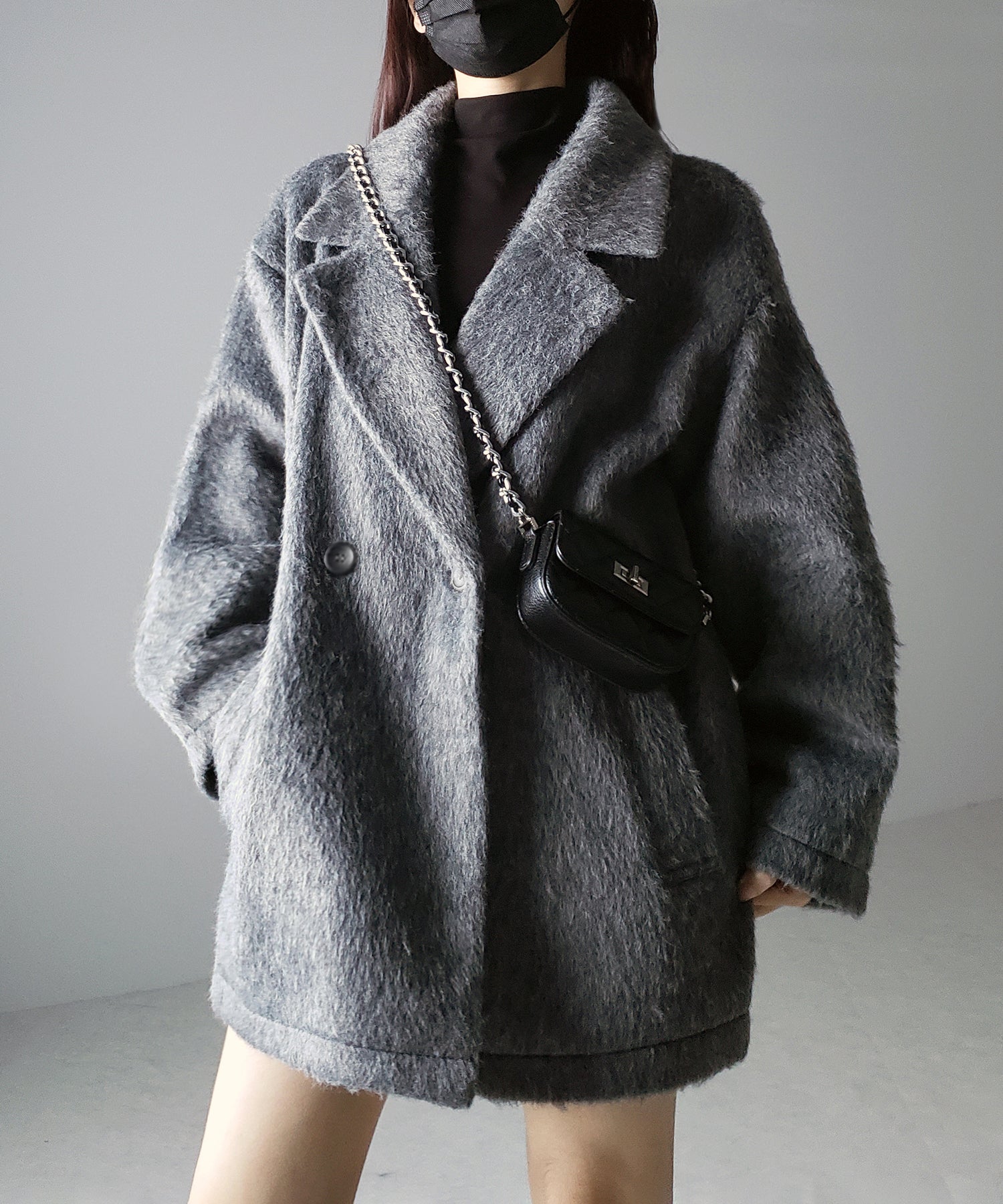 オーバーサイズシャギーメルトンミドルコート