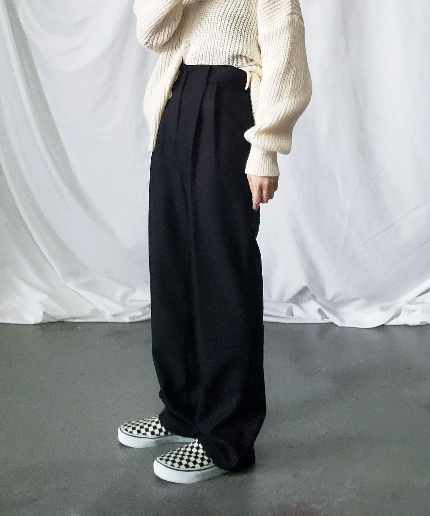 秋冬素材で新登場！ 】太ベルトハイウエストウールライクカラータック