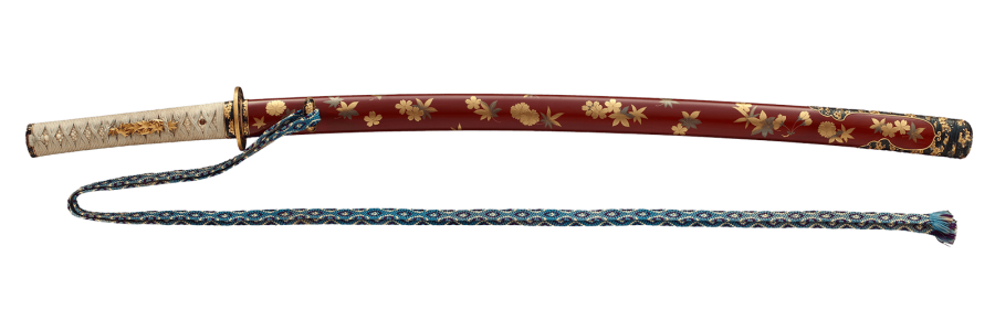 朱漆雲錦模様蒔絵鞘 打刀拵／名古屋刀剣博物館・名古屋刀剣ワールド