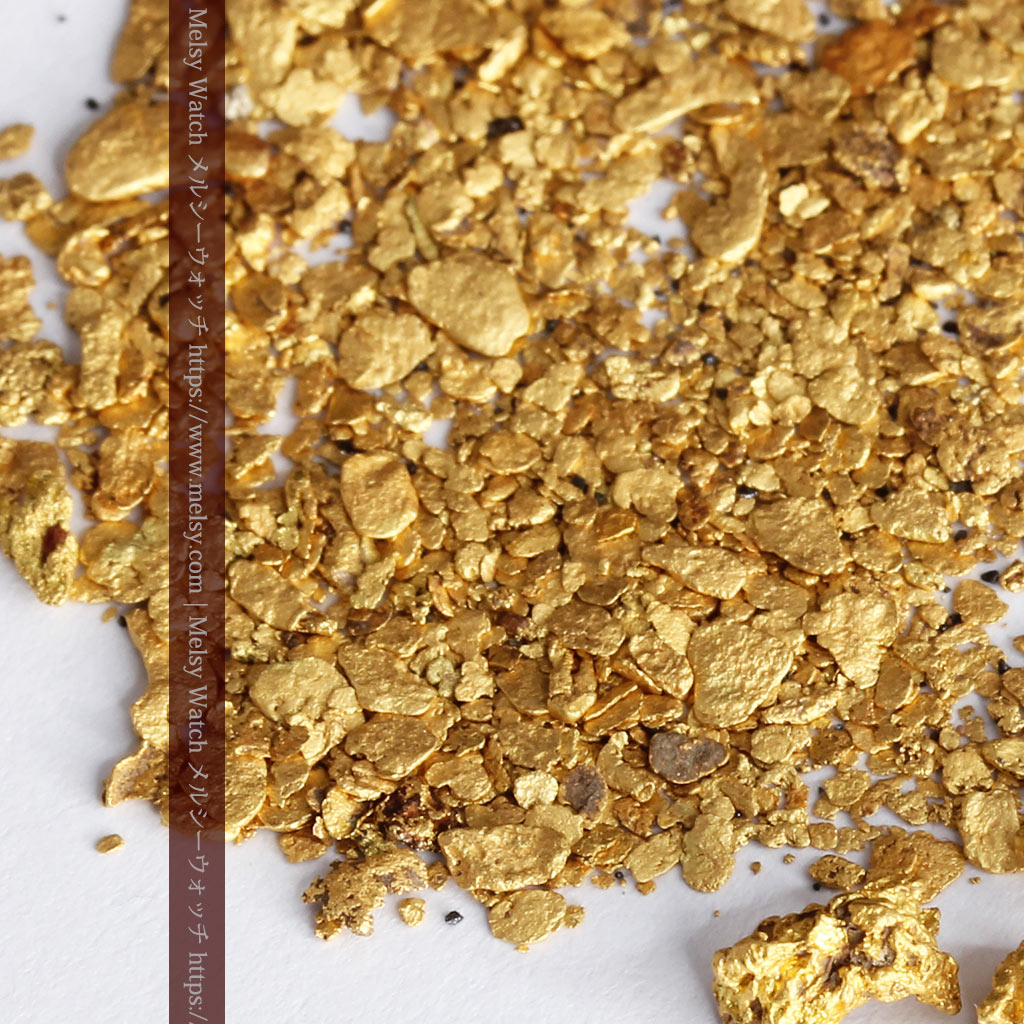 3.37gの小さな砂金・薄片金とやや粒の大きな自然金3点