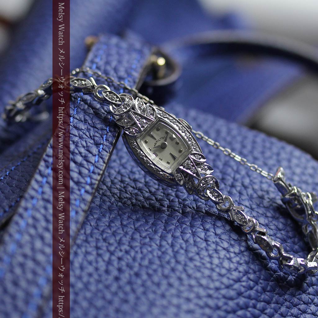 総金無垢ハミルトンの女性用アンティーク腕時計 ダイヤモンド38石