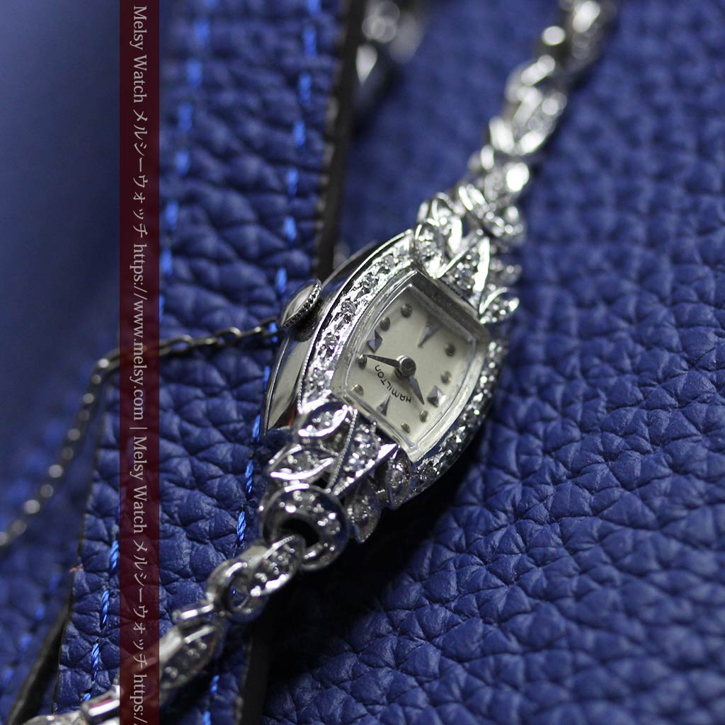 総金無垢ハミルトンの女性用アンティーク腕時計 ダイヤモンド38石