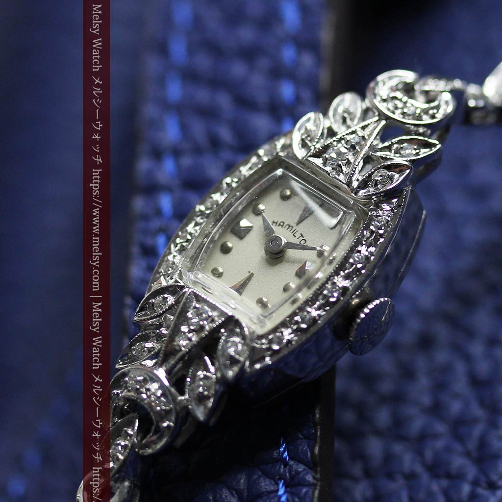 総金無垢ハミルトンの女性用アンティーク腕時計 ダイヤモンド38石