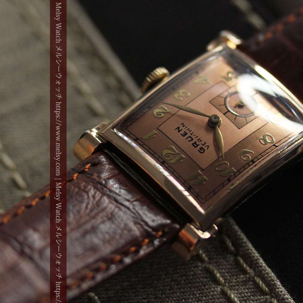 ローズ色＆特殊な長方形 グリュエンのアンティーク腕時計