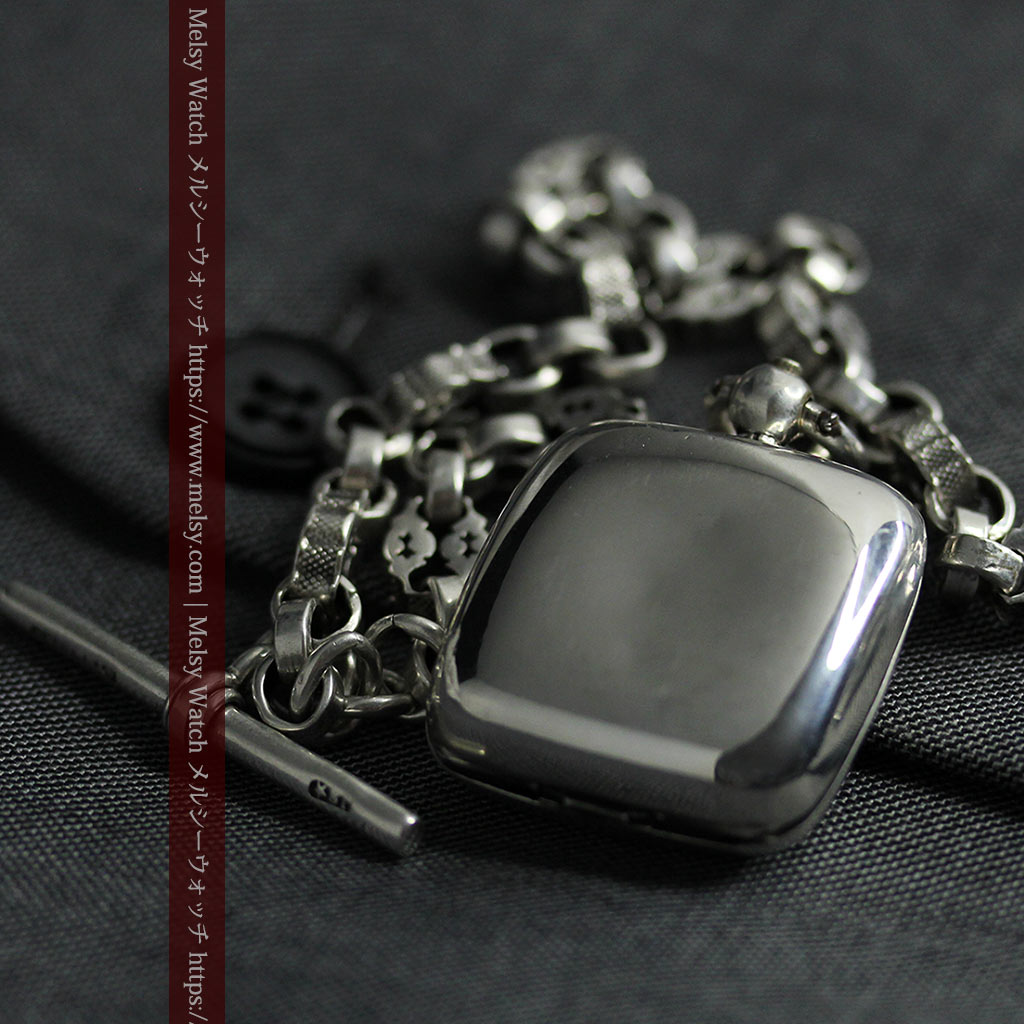 銀の英国製硬貨入れ付き銀無垢アンティーク懐中時計チェーン