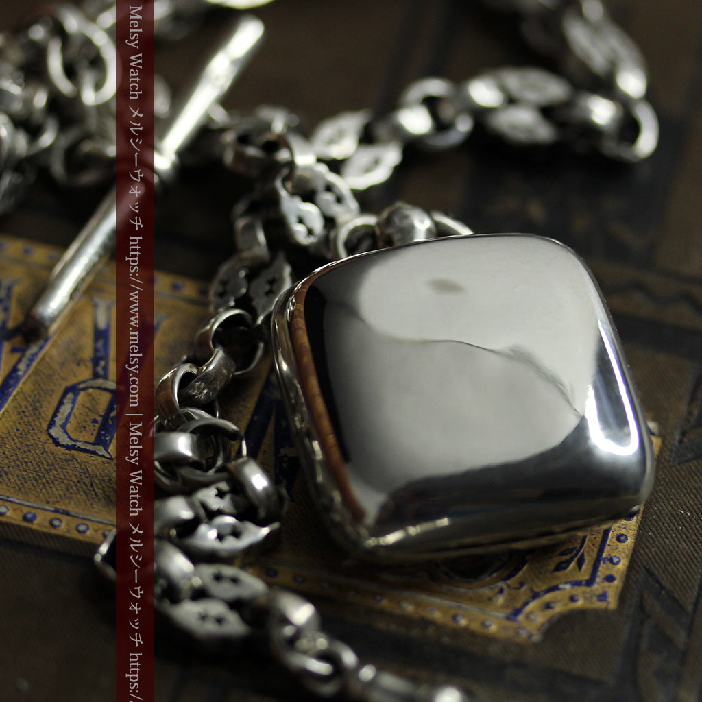 銀の英国製硬貨入れ付き銀無垢アンティーク懐中時計チェーン