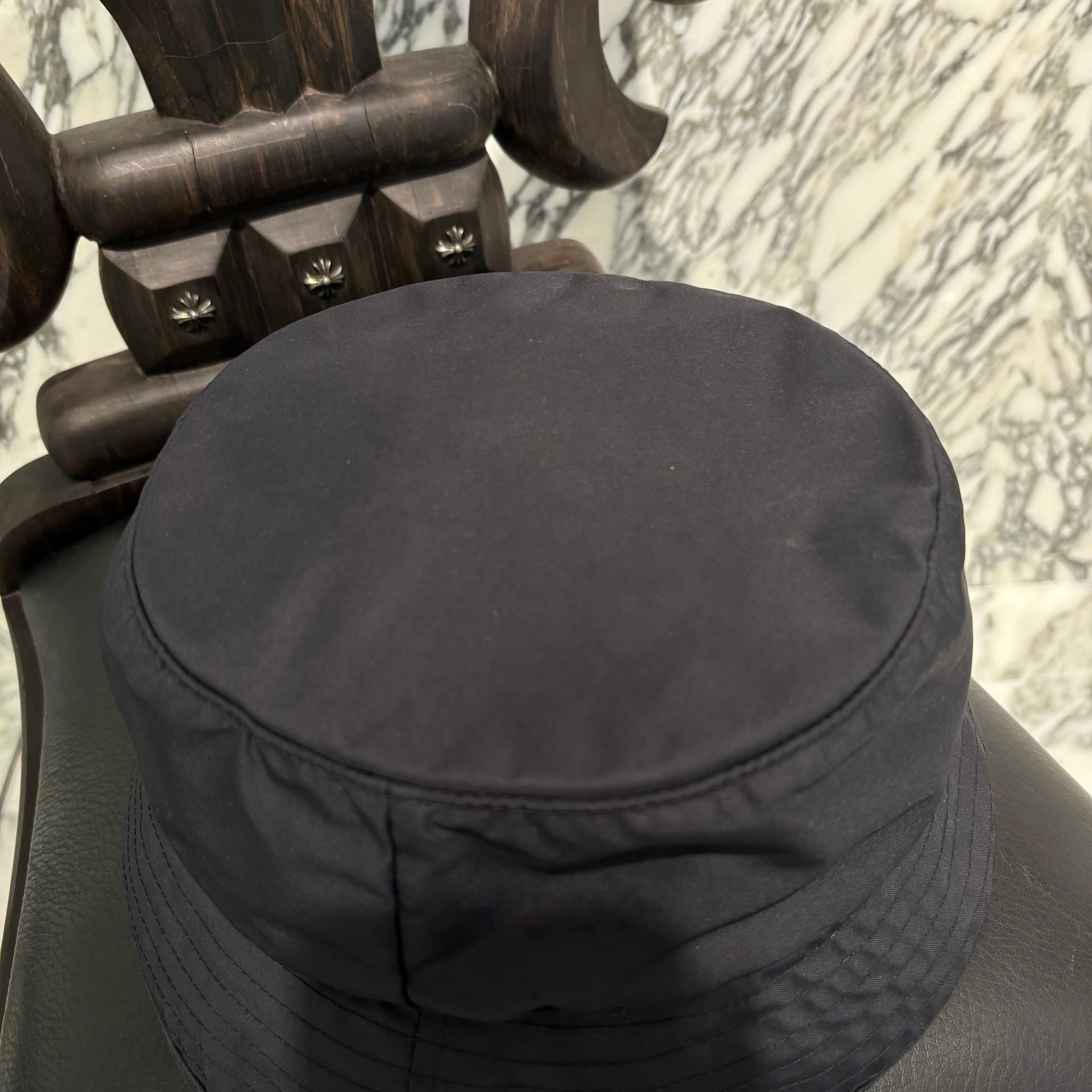 CHROME HEARTS 1 Cross Leather Patch Nylon Bucket Hat Size L（60.5