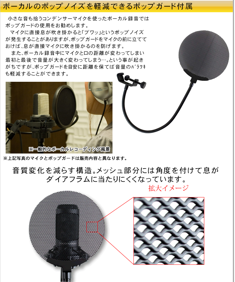 AKG コンデンサーマイク C214 (メタルポップガードセット)【福山楽器