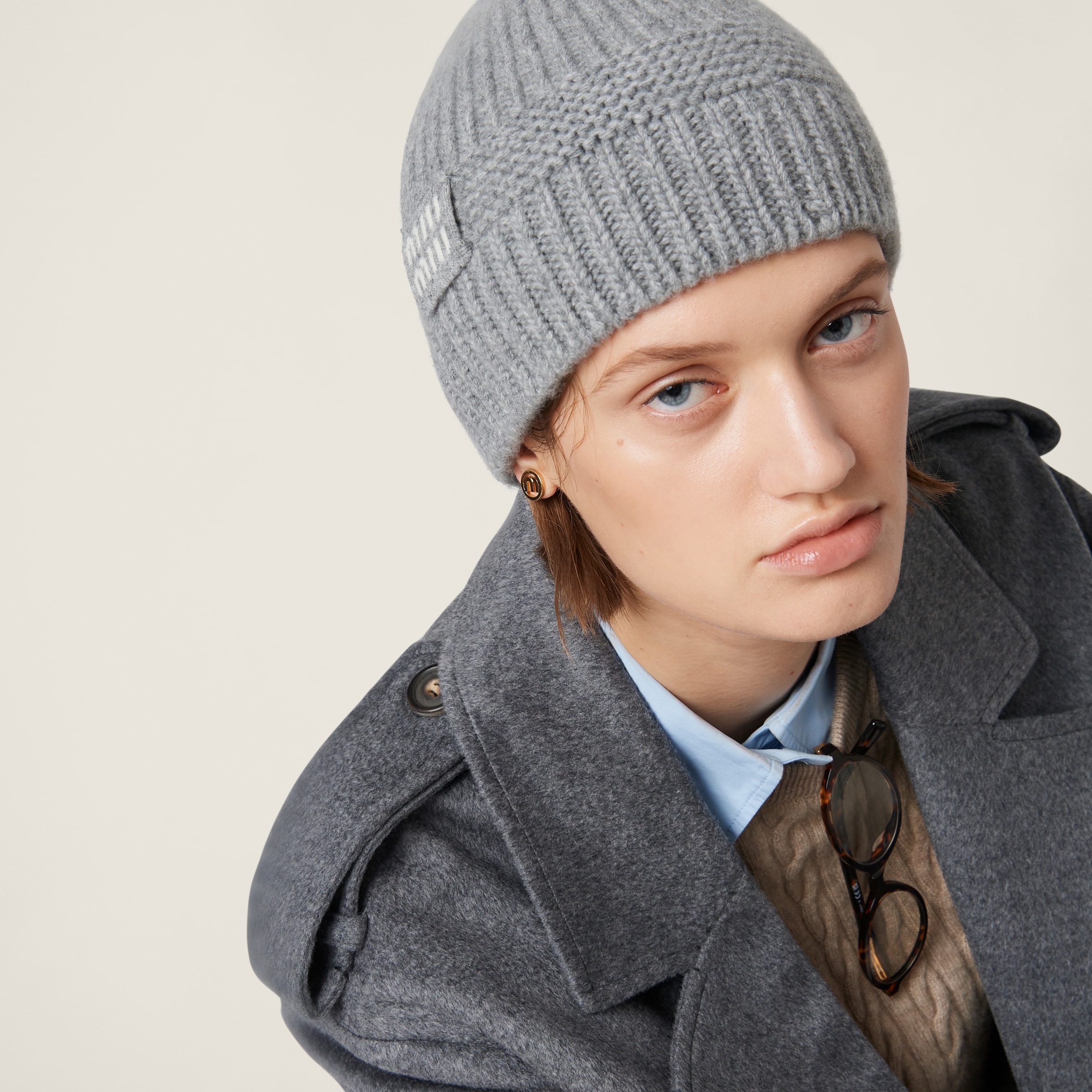 Grey Wool And Cashmere Beanie | Miu Miu