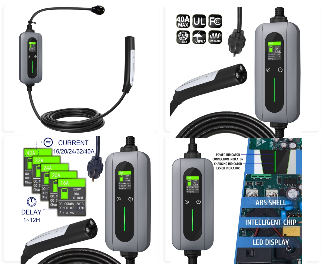中国 7KW レベル2 EV充電器 ポータブルEVSE電気自動車充電器（テスラ用