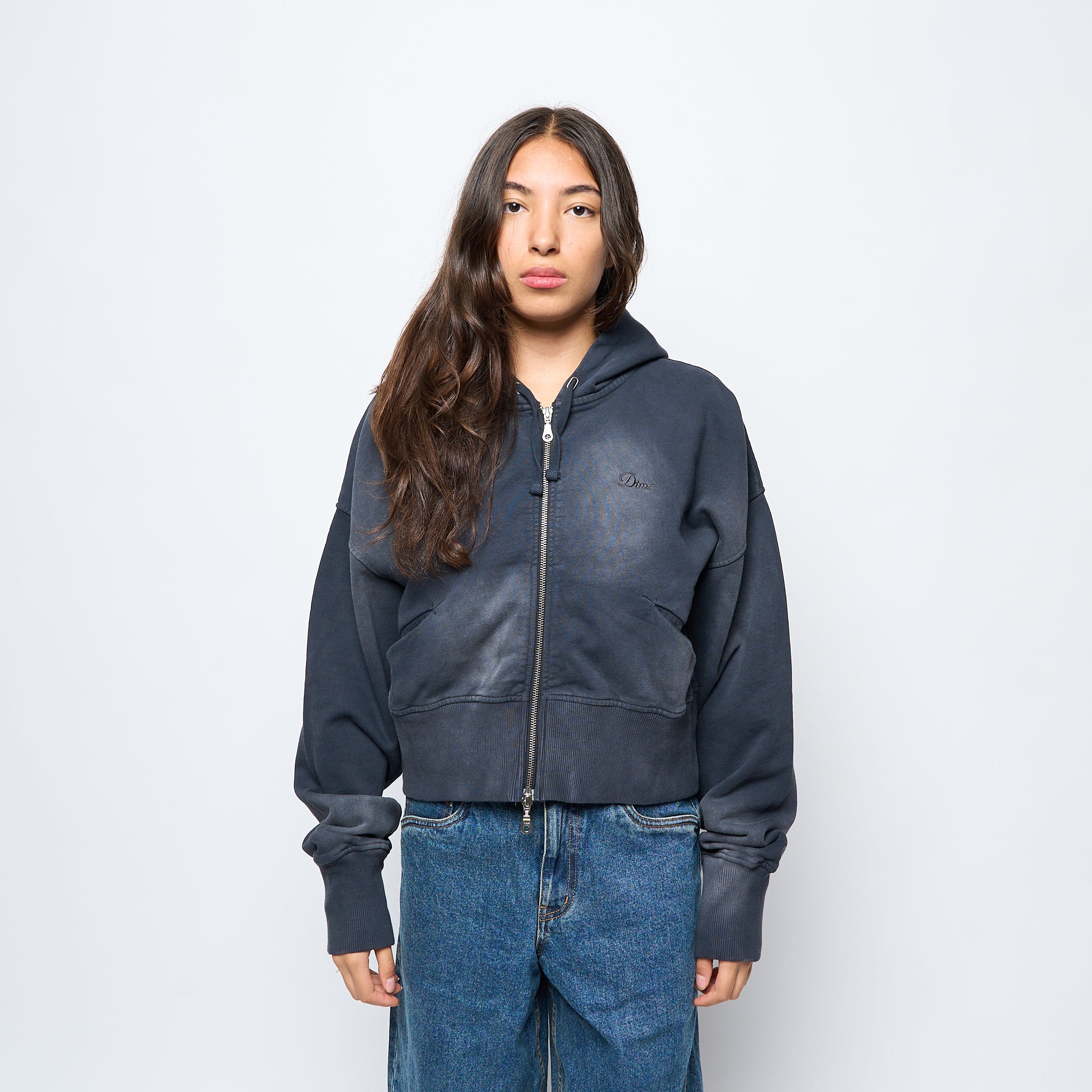 Dime MTL - Cropped Zip Hoodie (Black Washed) – MILK STORE