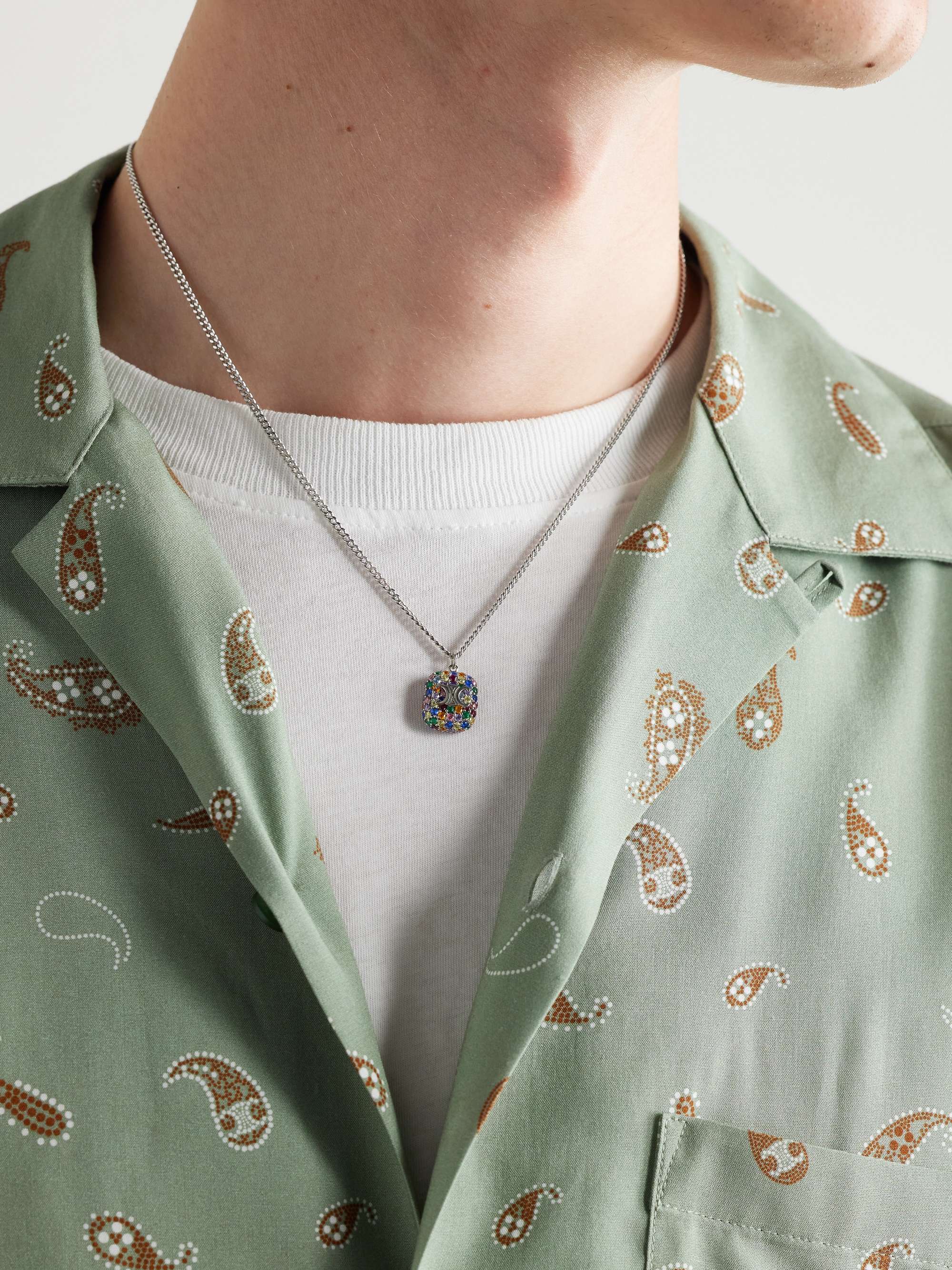 CELINE Silver-Tone Cubic Zirconia Pendant Necklace for Men | MR PORTER