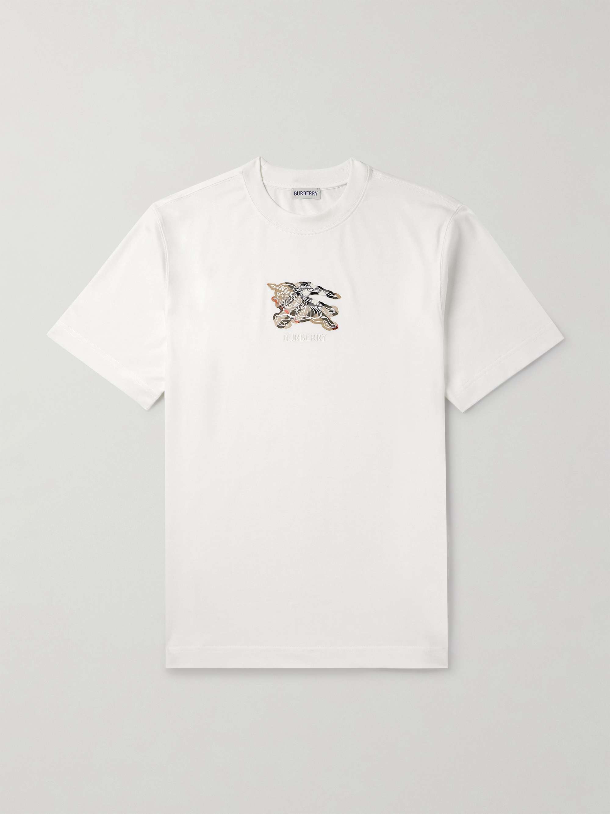 BURBERRY Slim-Fit Logo-Embroidered Appliquéd Cotton-Jersey T-Shirt