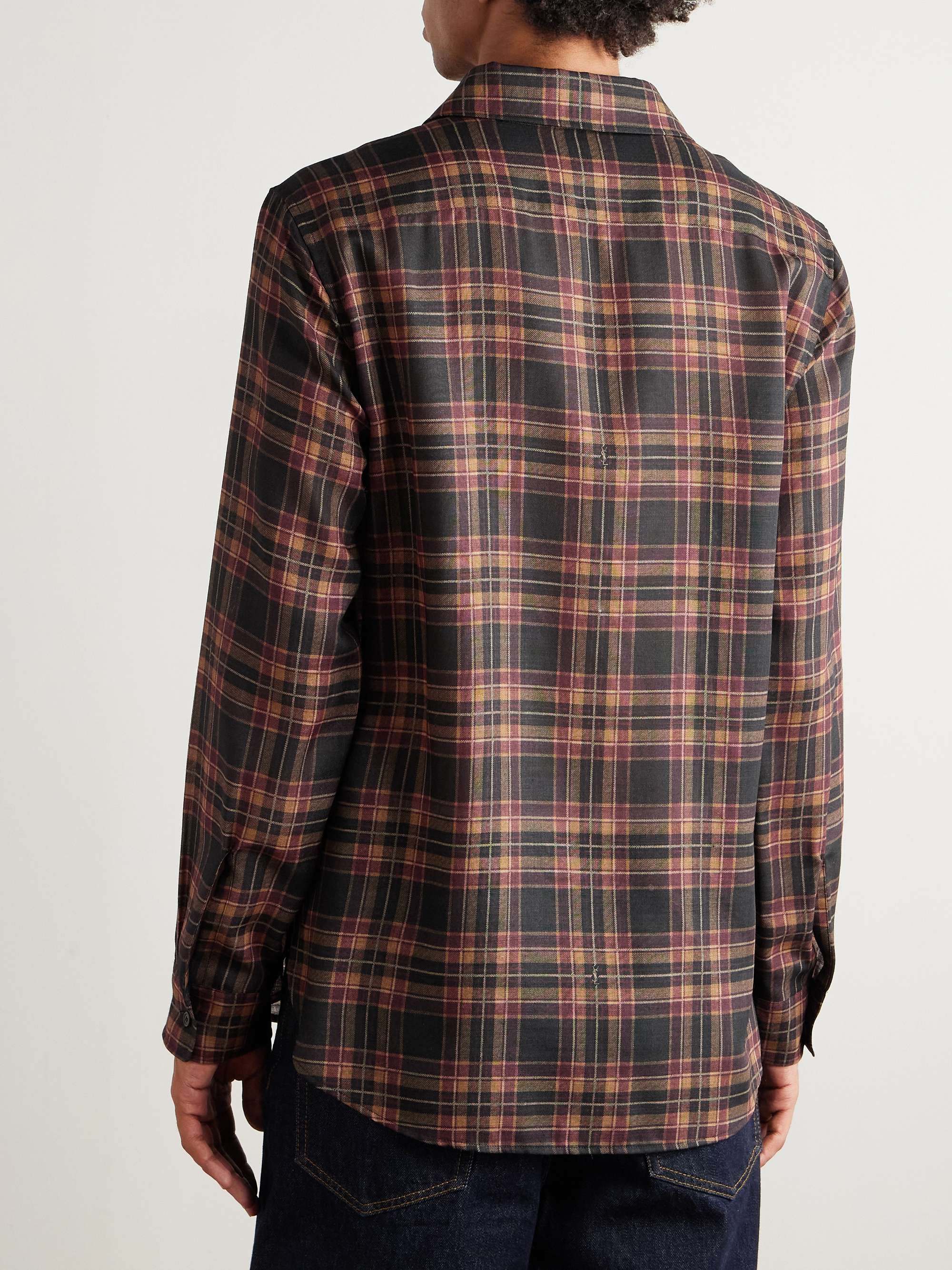 SAINT LAURENT Logo-Embroidered Checked Wool-Twill Shirt for Men