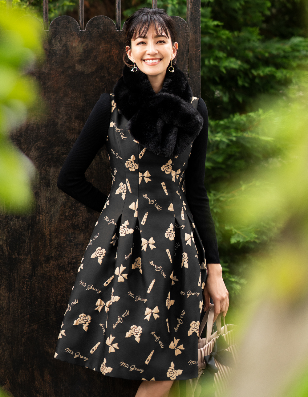 リボン・カメリア・リップジャガードドレス | msgracy