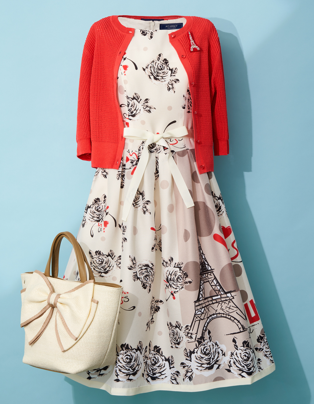 ローズxエッフェル塔プリントワンピース | msgracy
