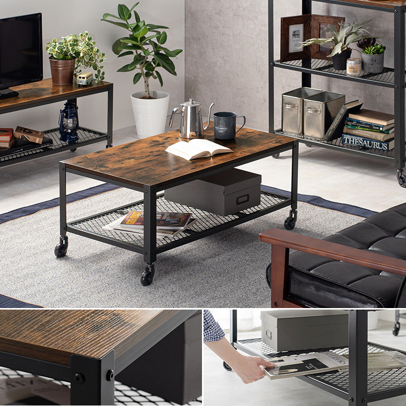 センターテーブル KT-3764 ヴィンテージ調 インダストリアル 幅90