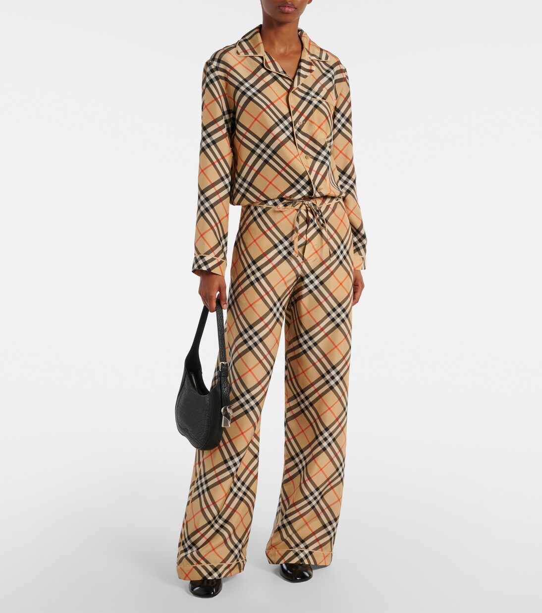 Burberry Check silk wide-leg pants in beige - Burberry | Mytheresa