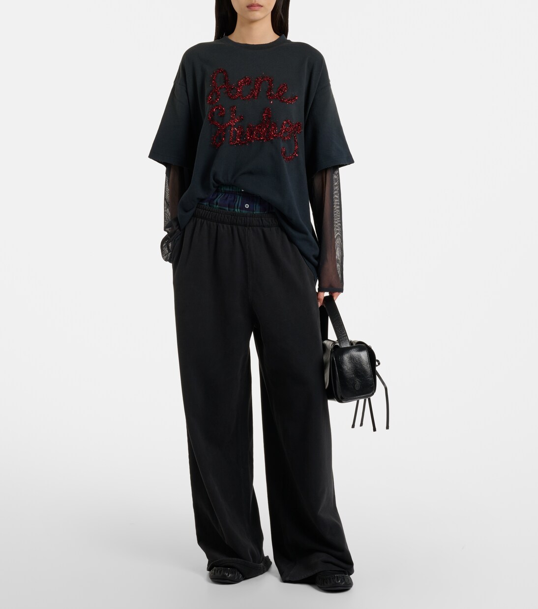 Layered cotton jersey and mesh T-shirt in grey - Acne Studios