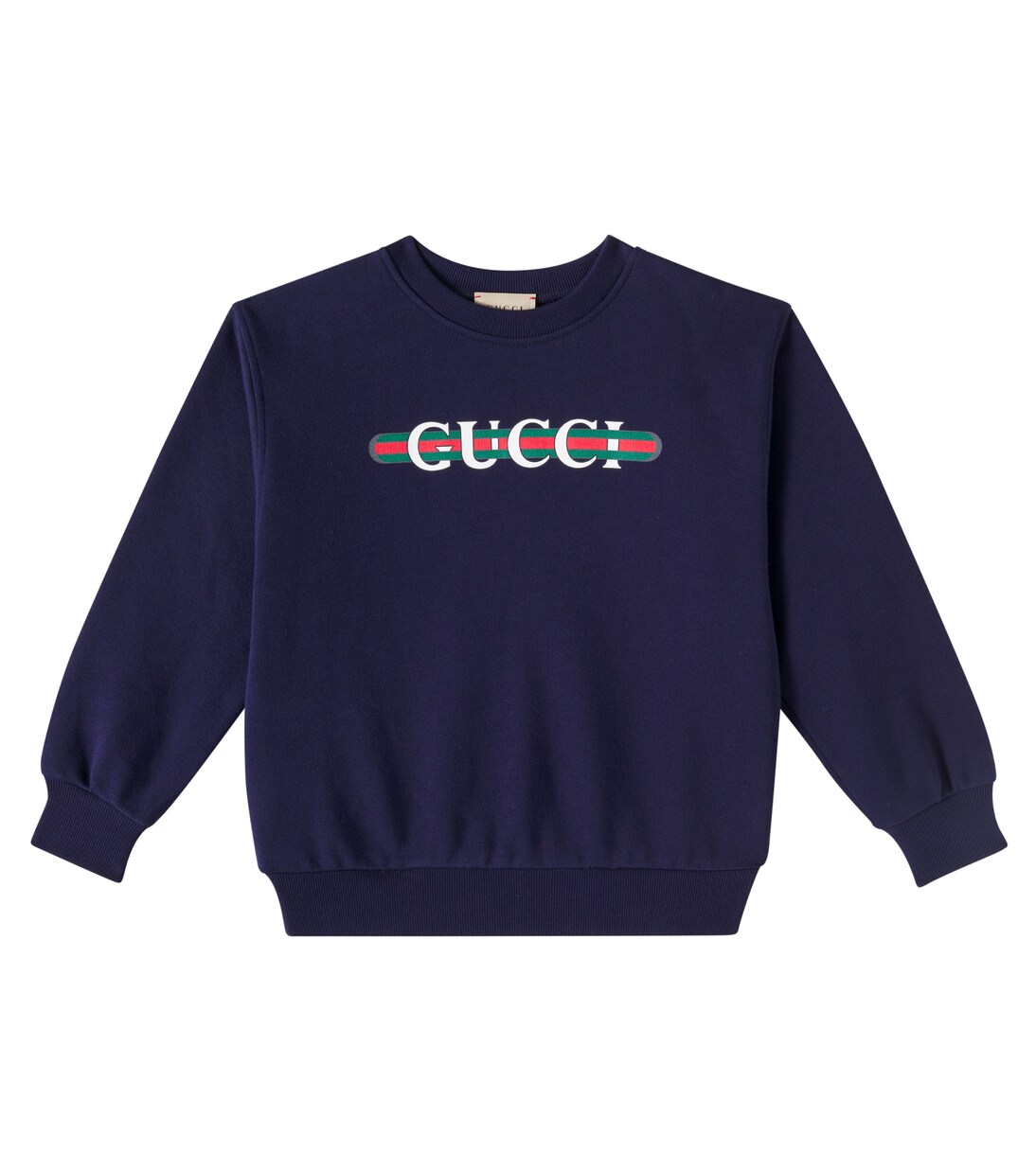 Web Stripe logo cotton jersey sweatshirt in blue - Gucci Kids
